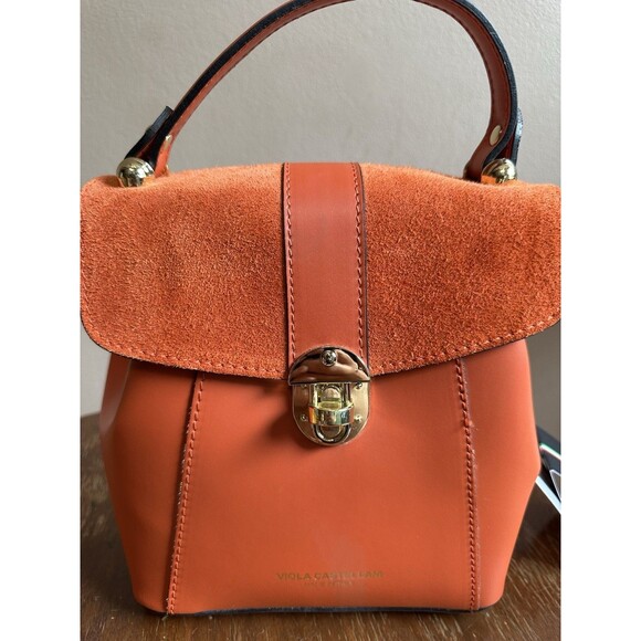 NWT Viola Castellani Papaya Orange Leather‎ Handbag Purse Backpack Convertible main image 16